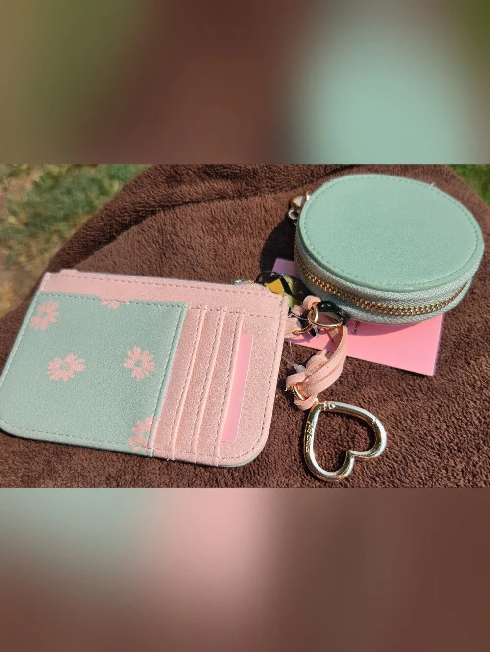 Juicy Couture Mint and Pink Floral Card & Key Pouch